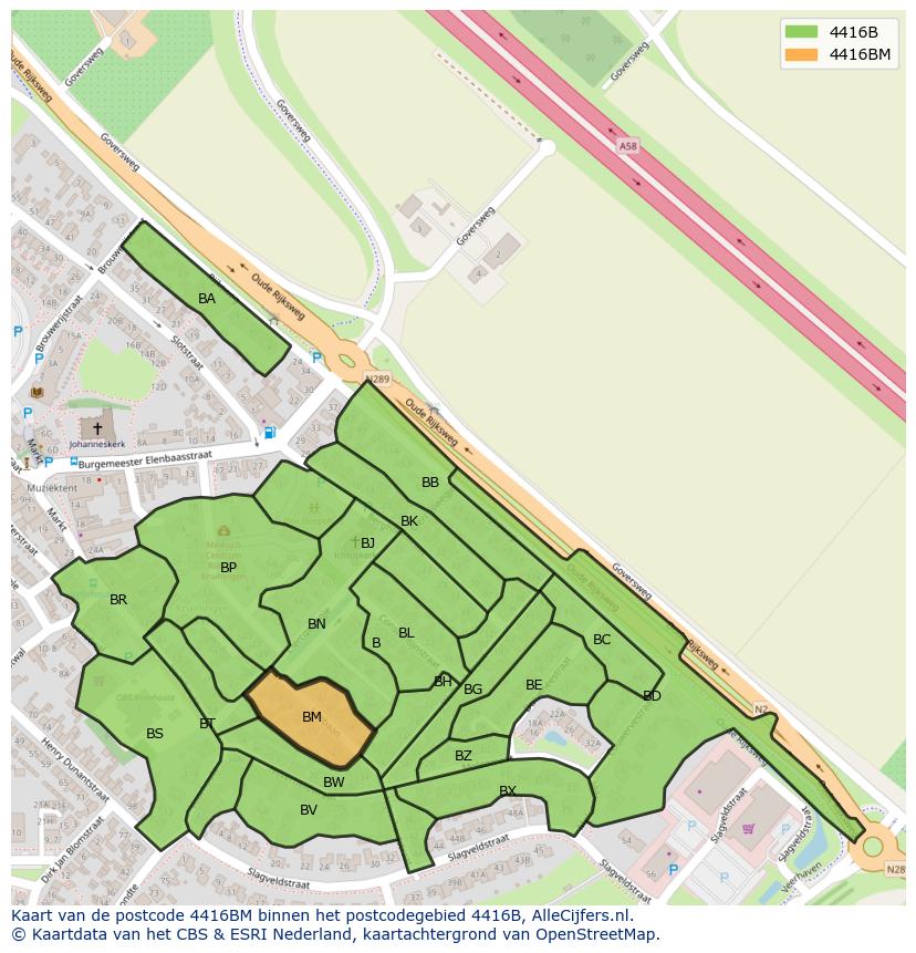 Afbeelding van het postcodegebied 4416 BM op de kaart.
