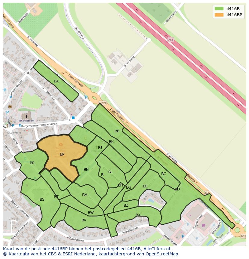 Afbeelding van het postcodegebied 4416 BP op de kaart.