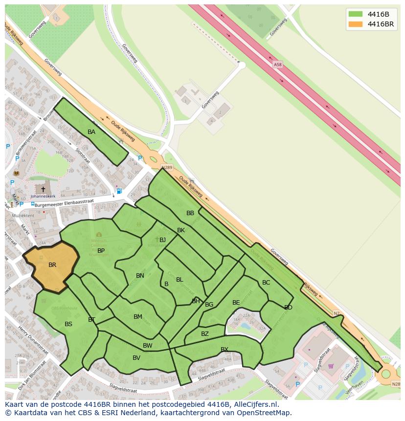 Afbeelding van het postcodegebied 4416 BR op de kaart.