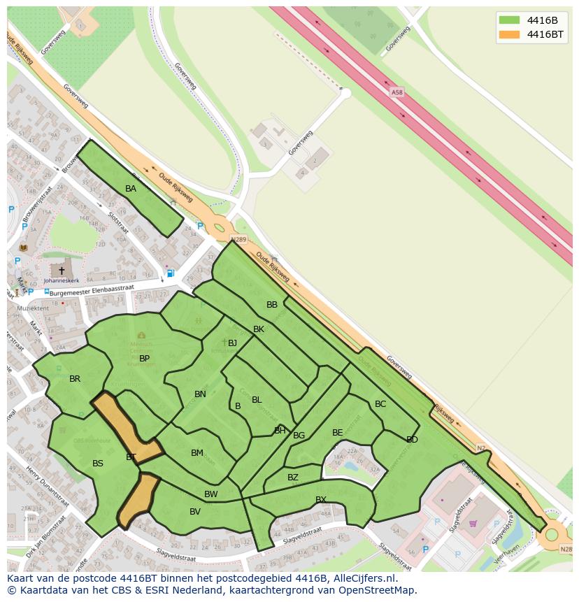 Afbeelding van het postcodegebied 4416 BT op de kaart.