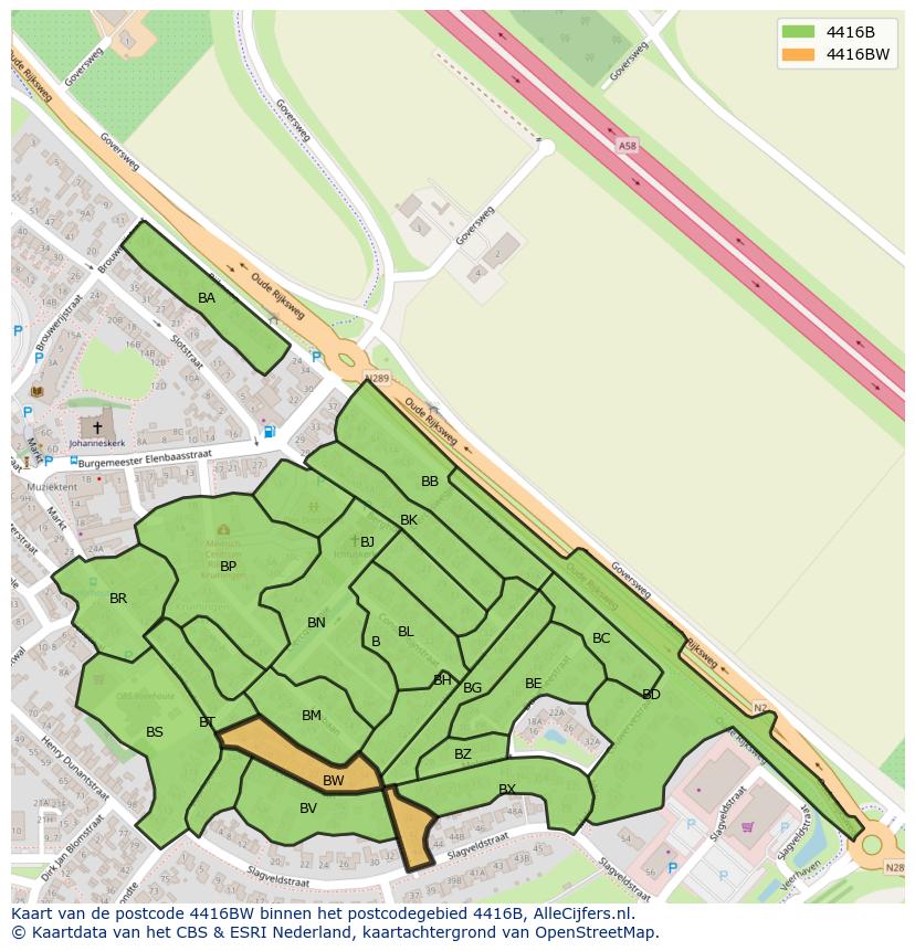 Afbeelding van het postcodegebied 4416 BW op de kaart.