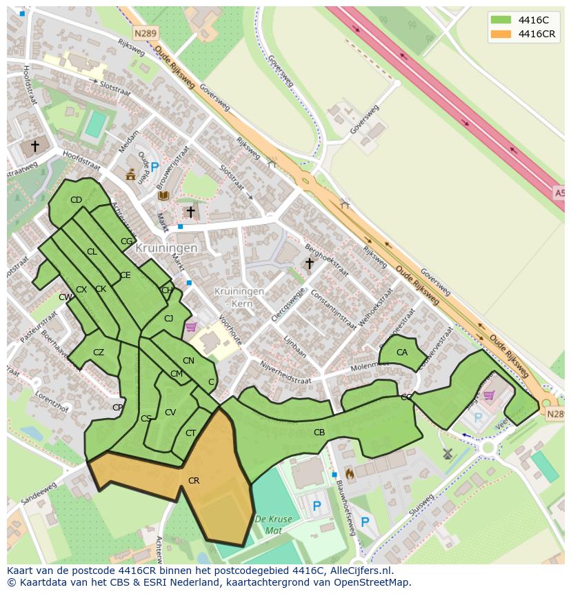 Afbeelding van het postcodegebied 4416 CR op de kaart.
