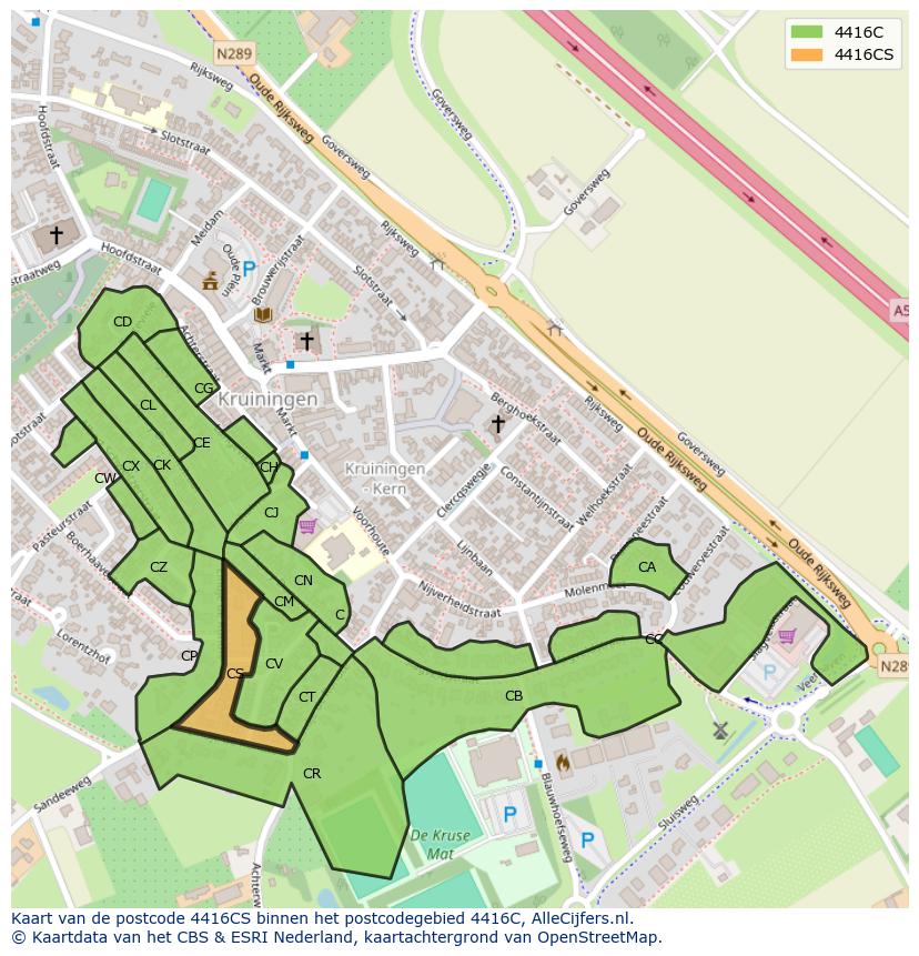 Afbeelding van het postcodegebied 4416 CS op de kaart.