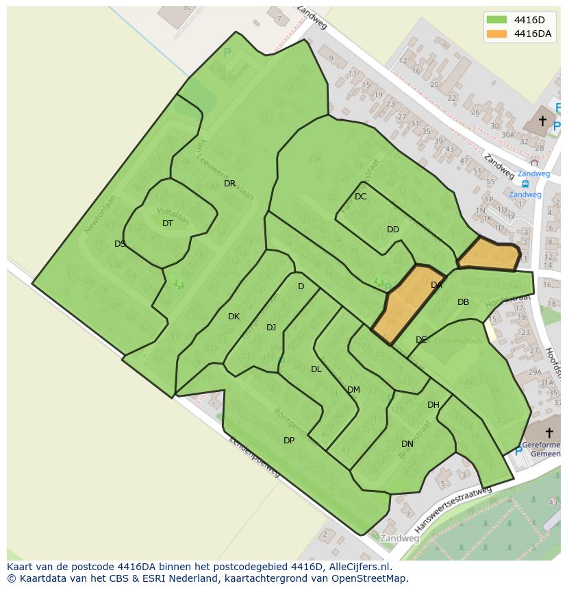 Afbeelding van het postcodegebied 4416 DA op de kaart.