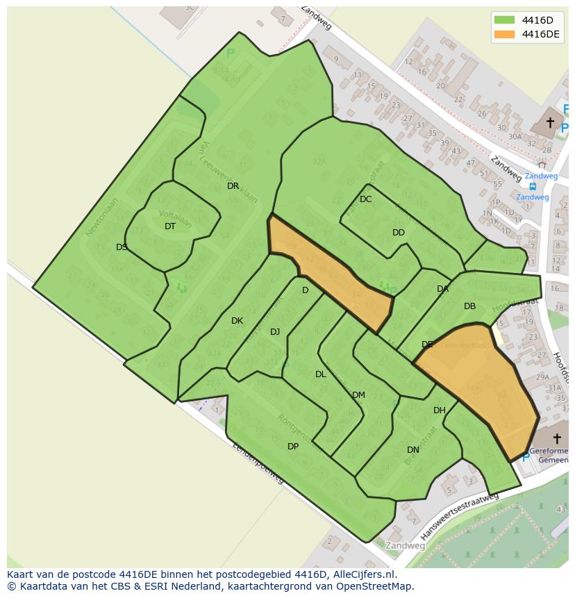 Afbeelding van het postcodegebied 4416 DE op de kaart.