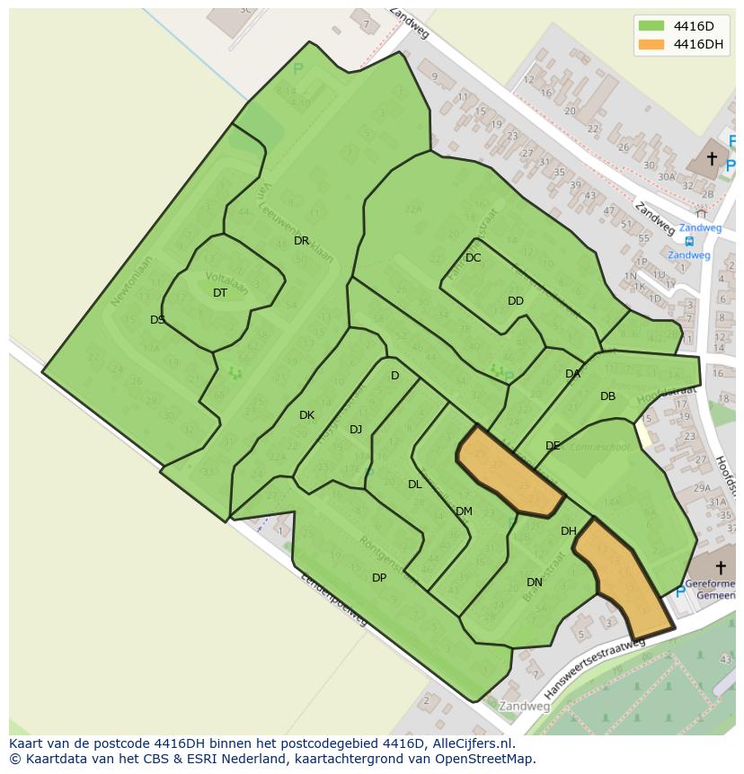Afbeelding van het postcodegebied 4416 DH op de kaart.