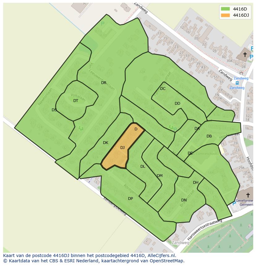 Afbeelding van het postcodegebied 4416 DJ op de kaart.