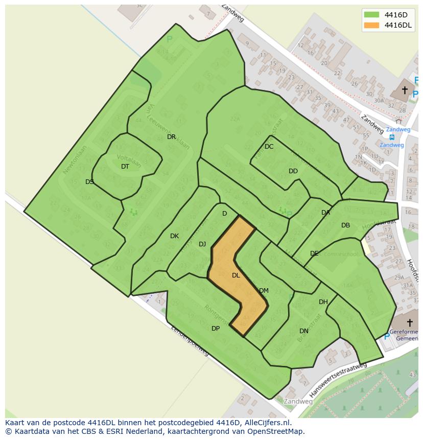 Afbeelding van het postcodegebied 4416 DL op de kaart.