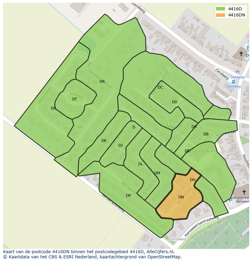 Afbeelding van het postcodegebied 4416 DN op de kaart.