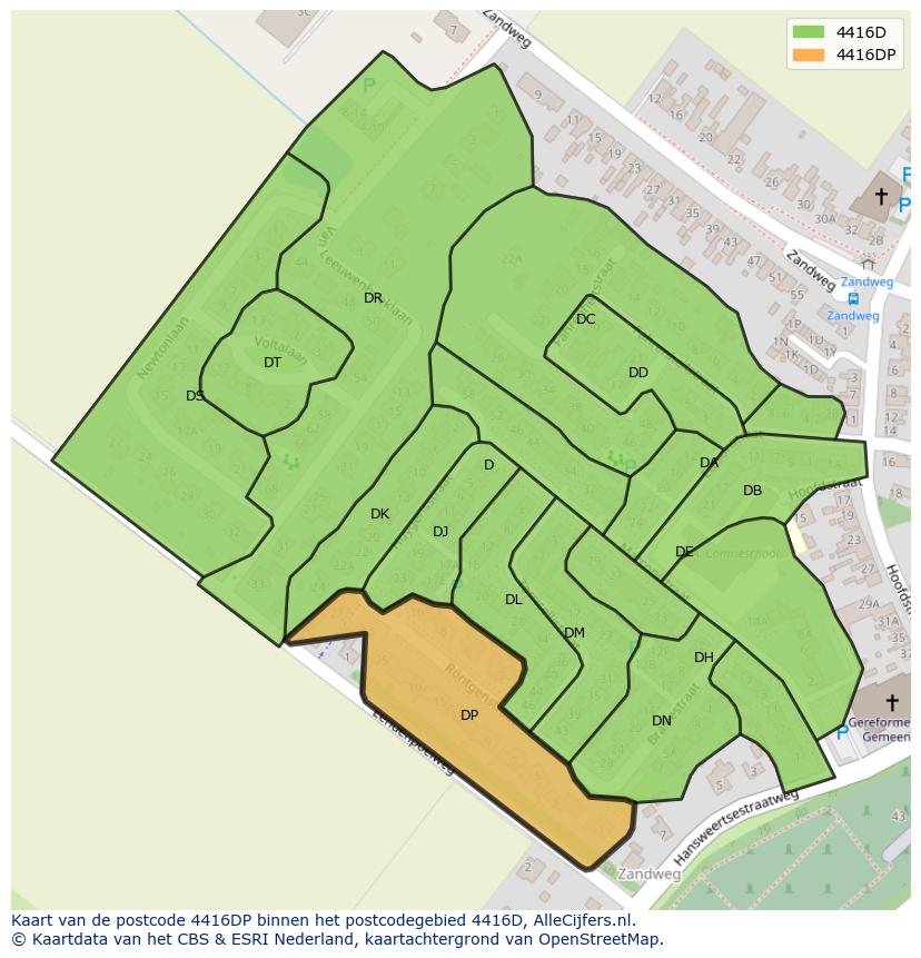 Afbeelding van het postcodegebied 4416 DP op de kaart.