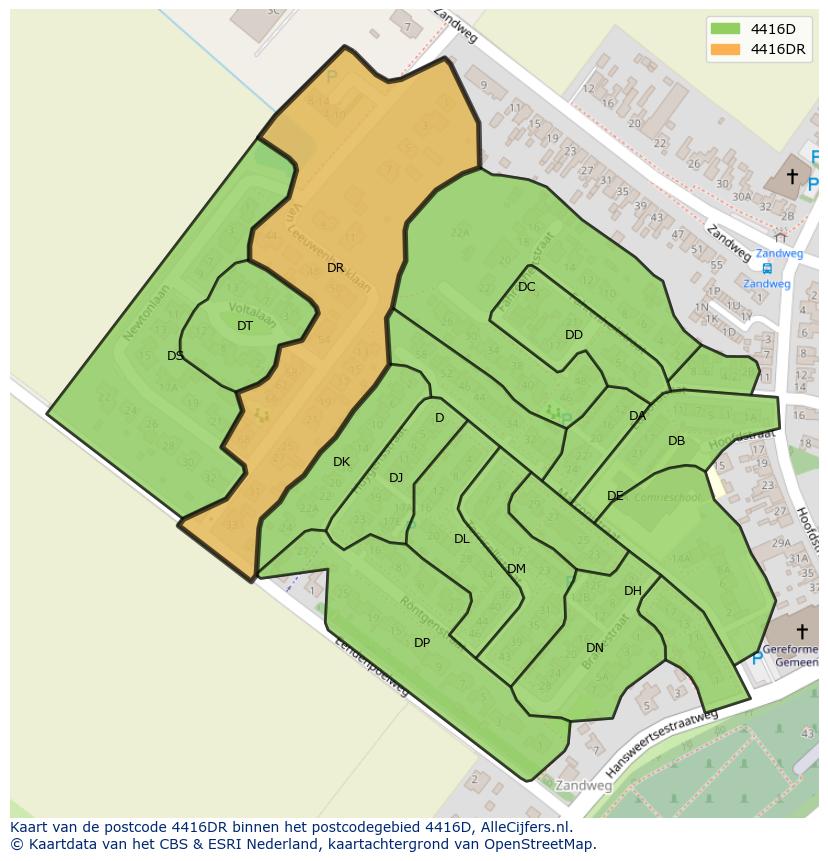 Afbeelding van het postcodegebied 4416 DR op de kaart.
