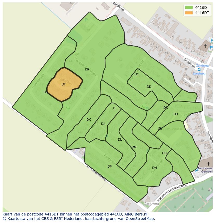 Afbeelding van het postcodegebied 4416 DT op de kaart.