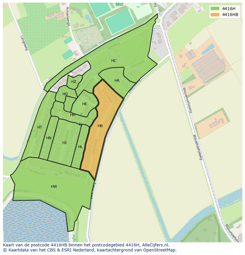 Afbeelding van het postcodegebied 4416 HB op de kaart.