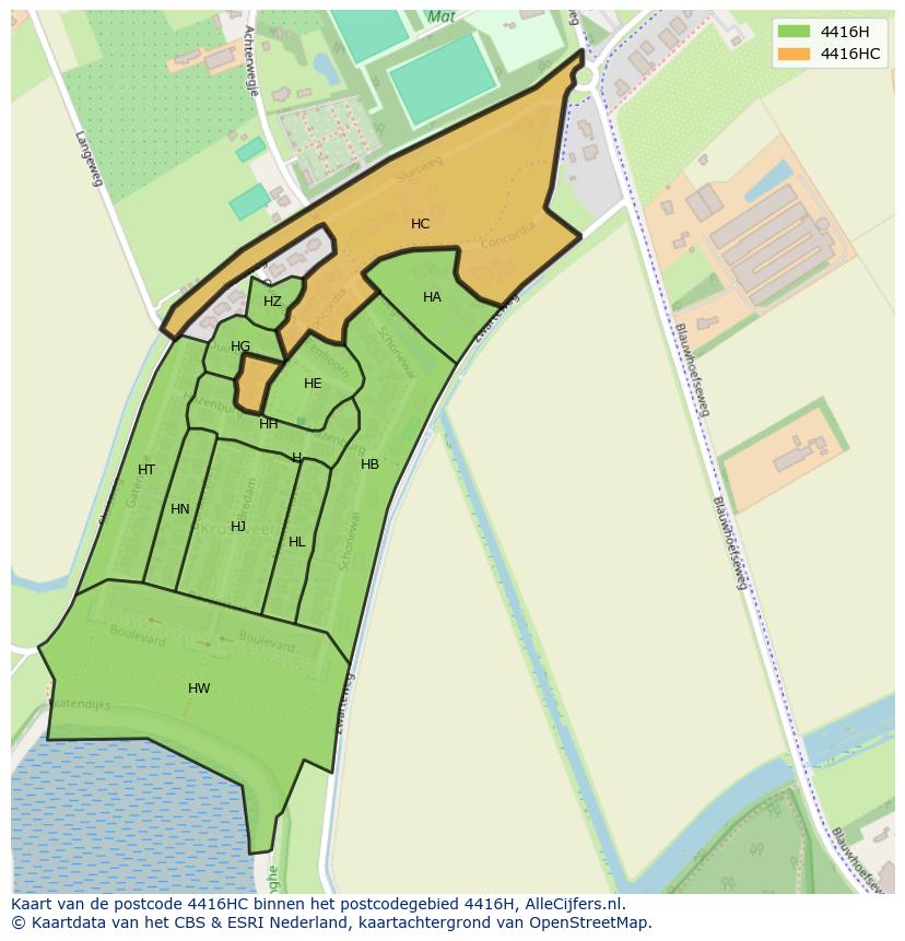 Afbeelding van het postcodegebied 4416 HC op de kaart.