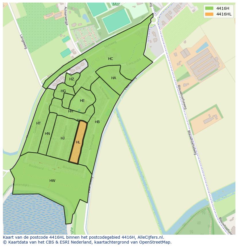 Afbeelding van het postcodegebied 4416 HL op de kaart.