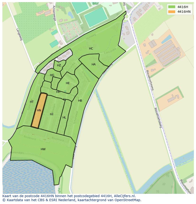 Afbeelding van het postcodegebied 4416 HN op de kaart.