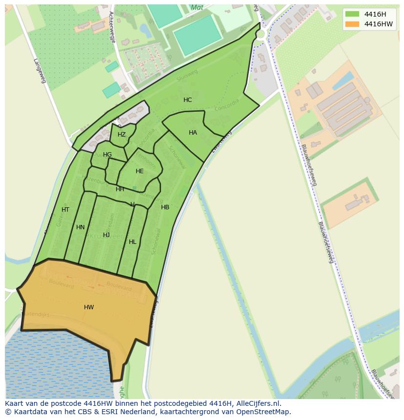 Afbeelding van het postcodegebied 4416 HW op de kaart.
