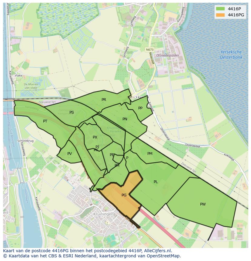 Afbeelding van het postcodegebied 4416 PG op de kaart.