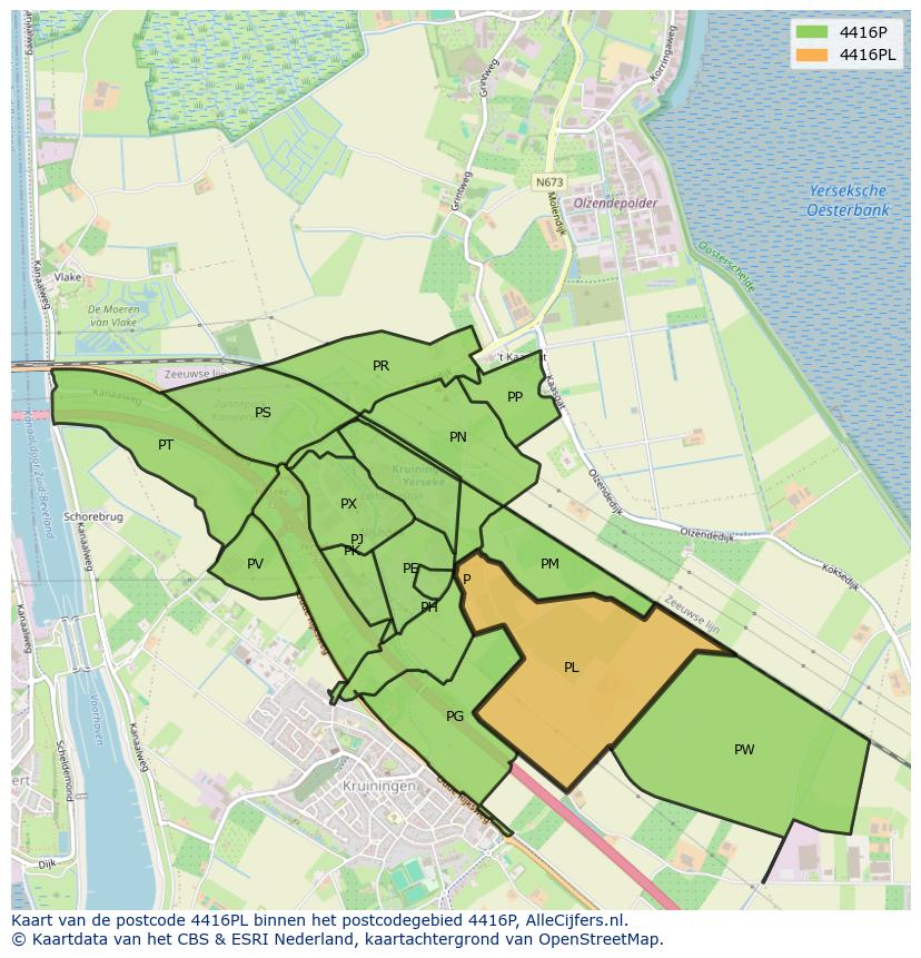 Afbeelding van het postcodegebied 4416 PL op de kaart.