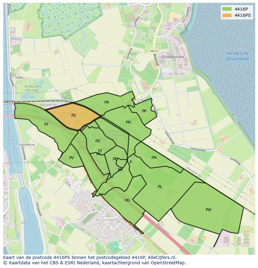 Afbeelding van het postcodegebied 4416 PS op de kaart.