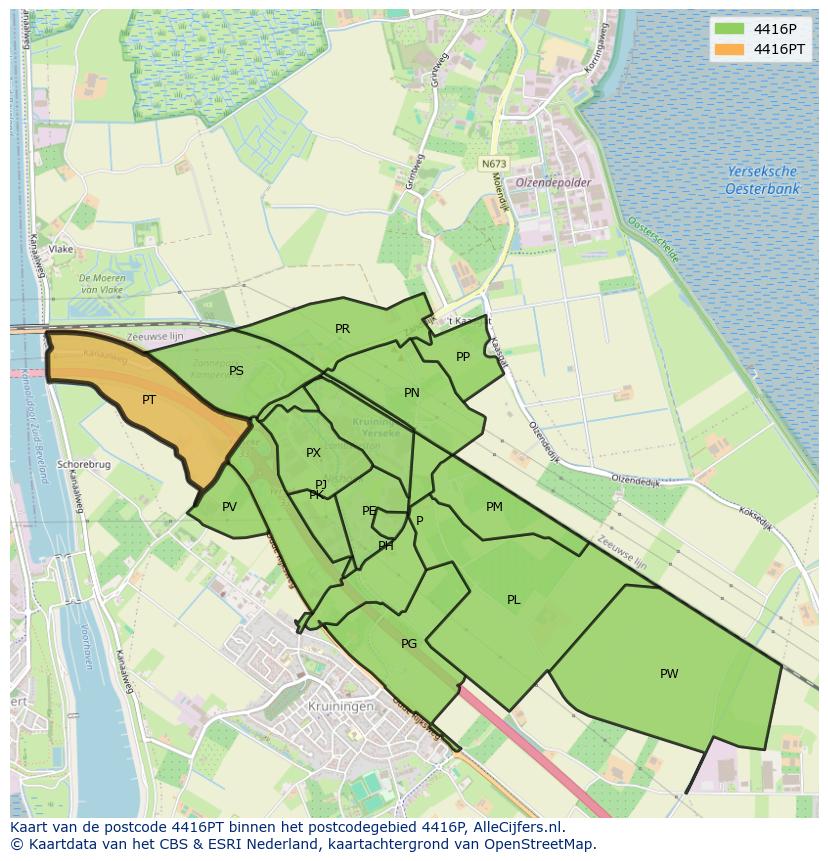 Afbeelding van het postcodegebied 4416 PT op de kaart.