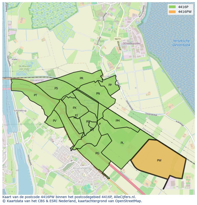 Afbeelding van het postcodegebied 4416 PW op de kaart.