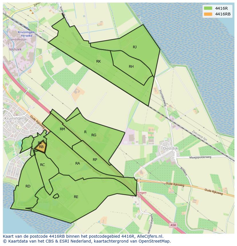 Afbeelding van het postcodegebied 4416 RB op de kaart.