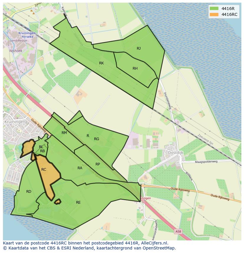 Afbeelding van het postcodegebied 4416 RC op de kaart.
