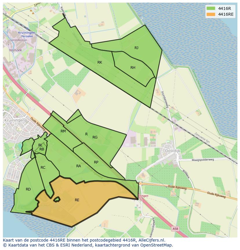 Afbeelding van het postcodegebied 4416 RE op de kaart.