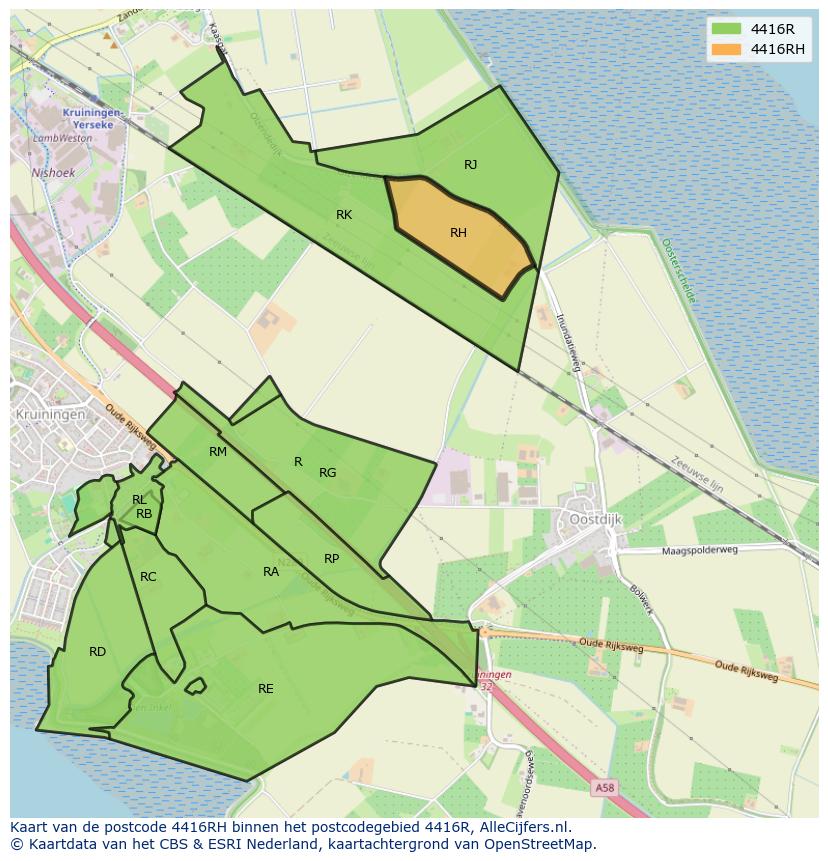Afbeelding van het postcodegebied 4416 RH op de kaart.