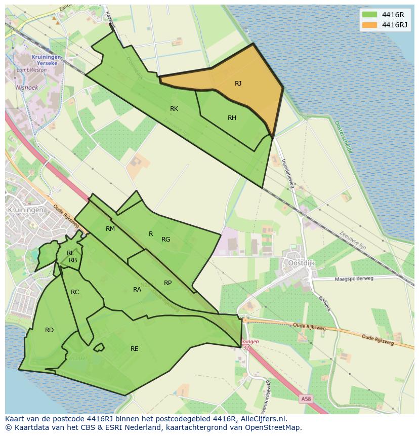 Afbeelding van het postcodegebied 4416 RJ op de kaart.