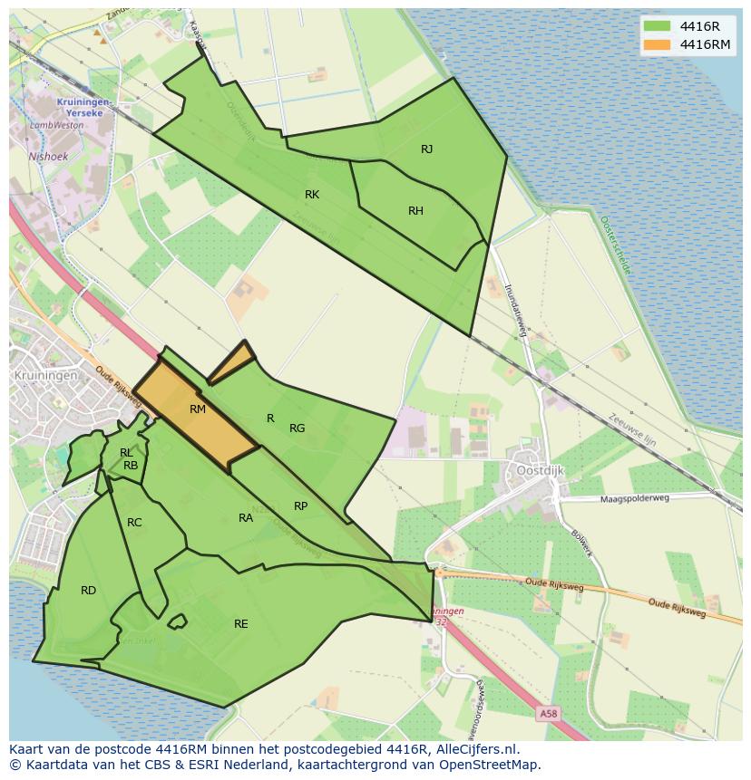Afbeelding van het postcodegebied 4416 RM op de kaart.