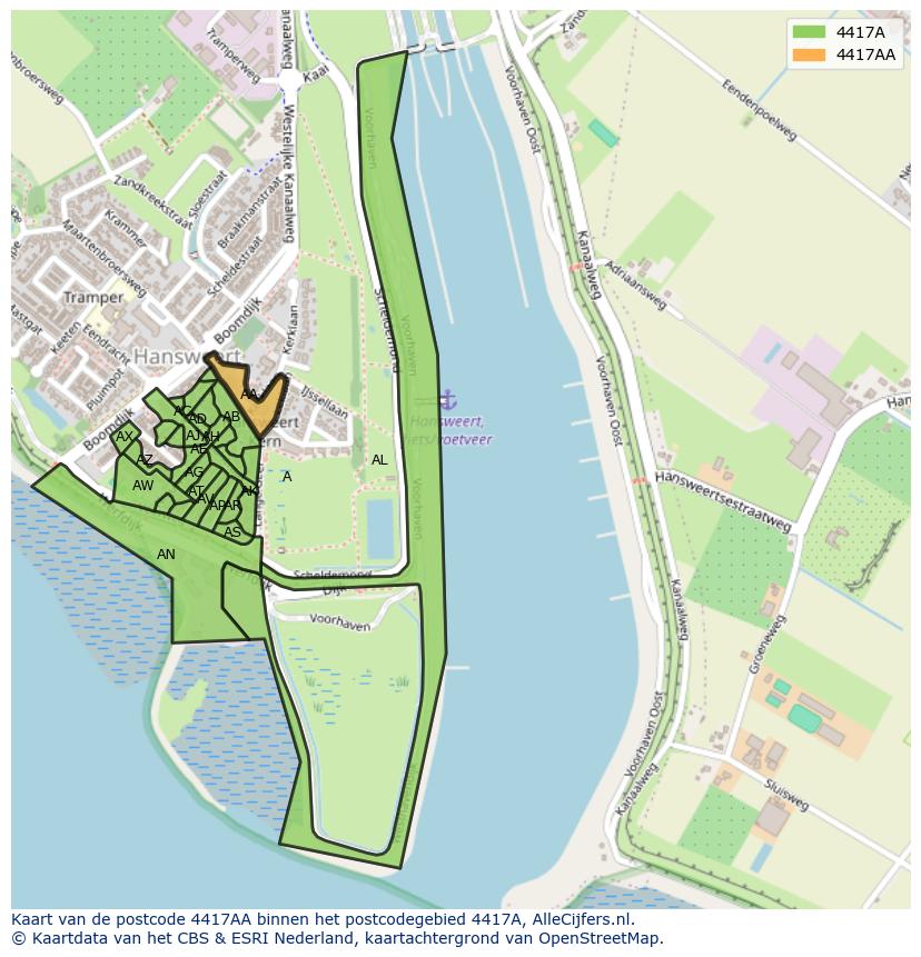 Afbeelding van het postcodegebied 4417 AA op de kaart.