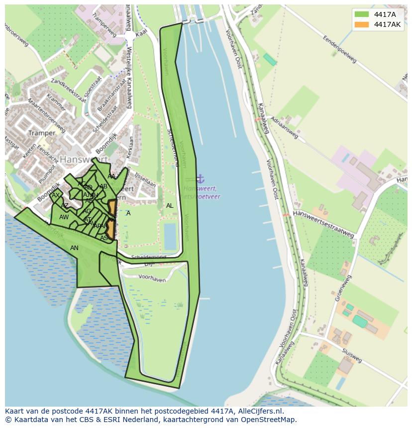 Afbeelding van het postcodegebied 4417 AK op de kaart.