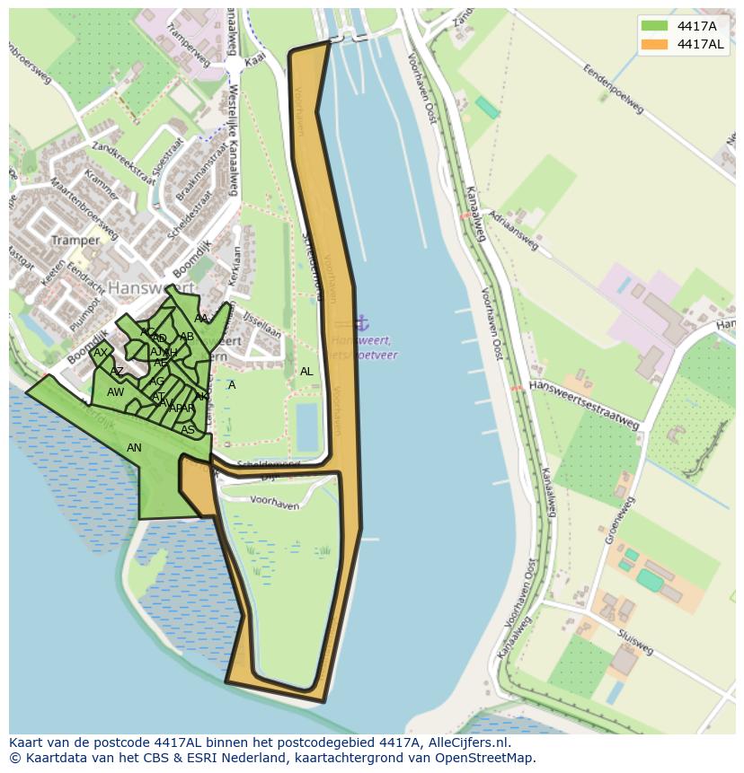 Afbeelding van het postcodegebied 4417 AL op de kaart.