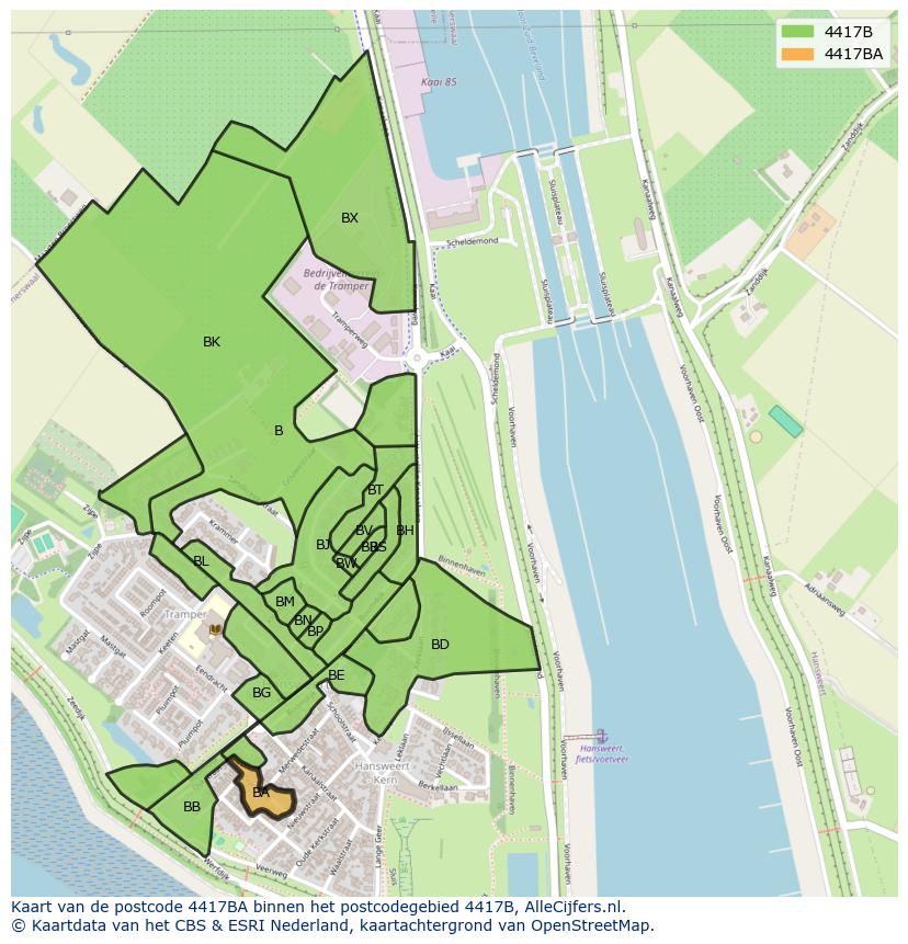 Afbeelding van het postcodegebied 4417 BA op de kaart.