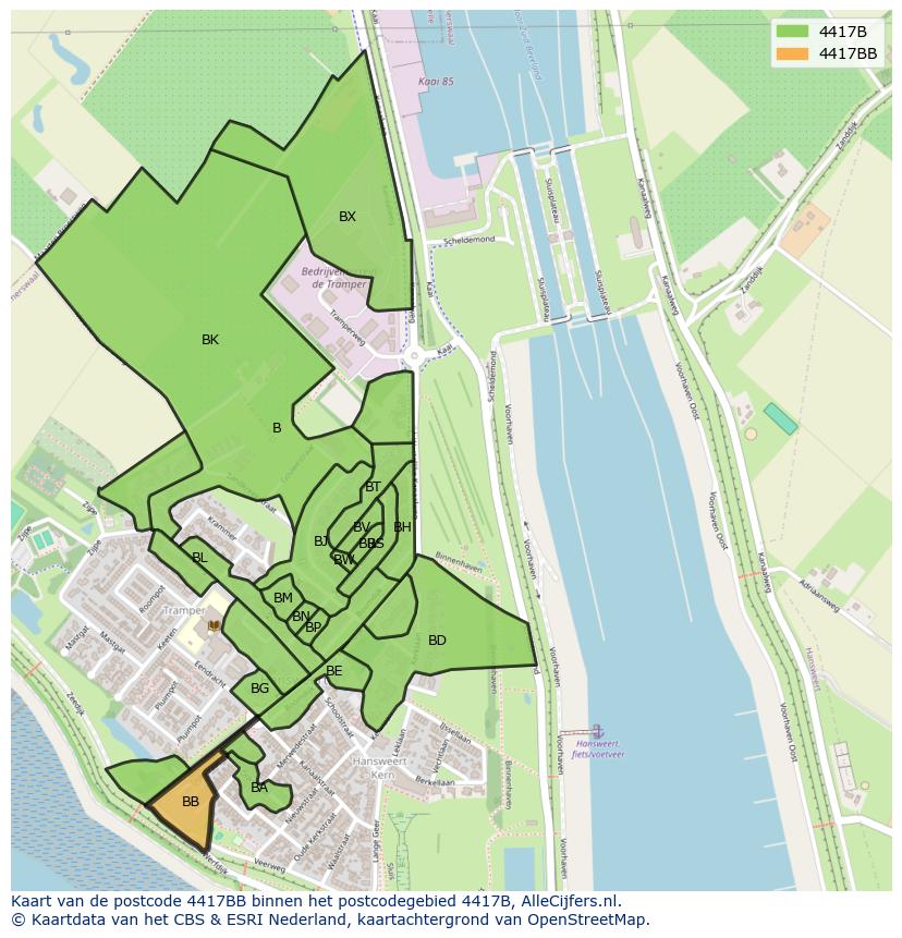 Afbeelding van het postcodegebied 4417 BB op de kaart.