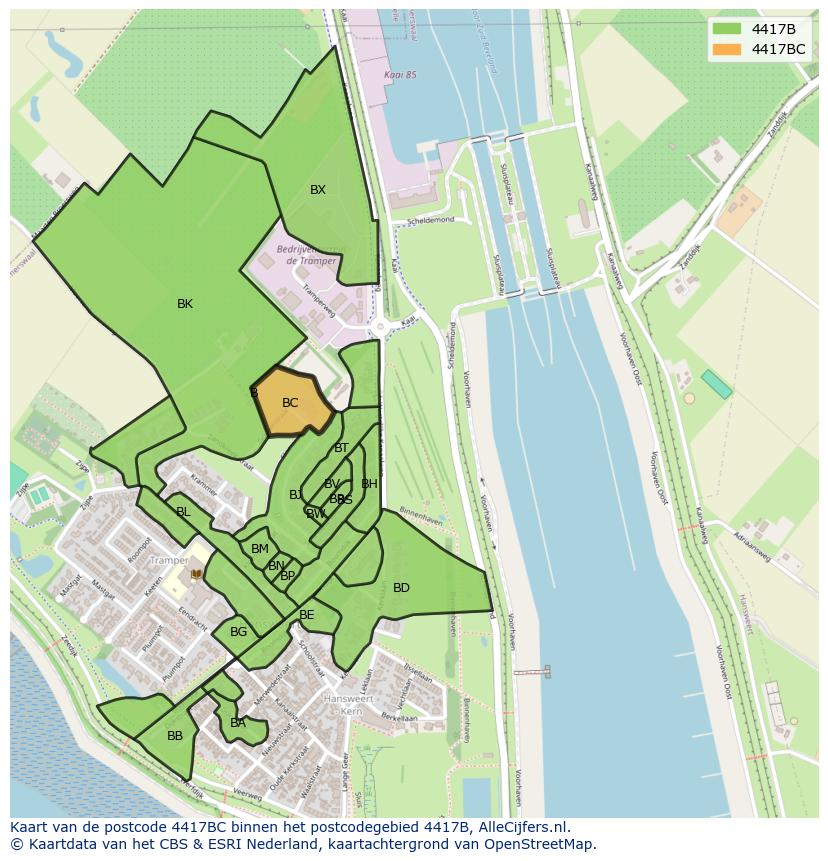 Afbeelding van het postcodegebied 4417 BC op de kaart.