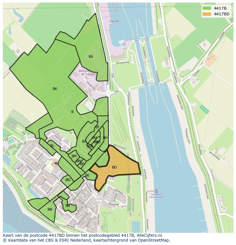 Afbeelding van het postcodegebied 4417 BD op de kaart.