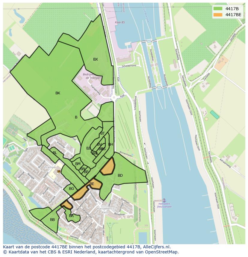Afbeelding van het postcodegebied 4417 BE op de kaart.
