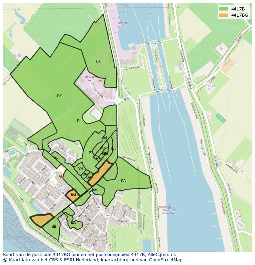Afbeelding van het postcodegebied 4417 BG op de kaart.