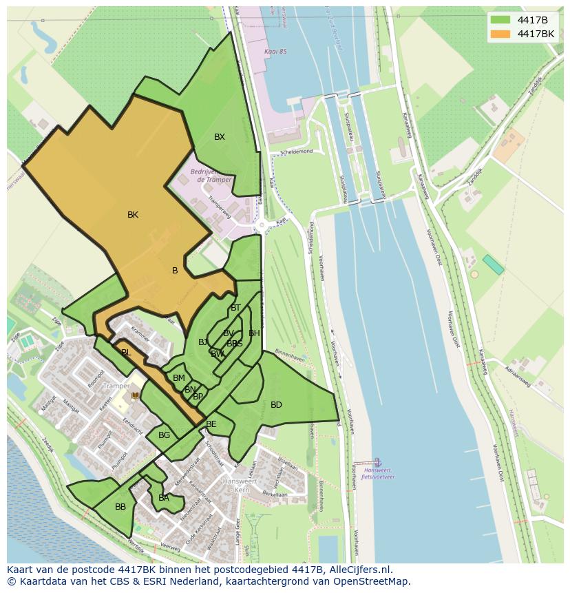 Afbeelding van het postcodegebied 4417 BK op de kaart.