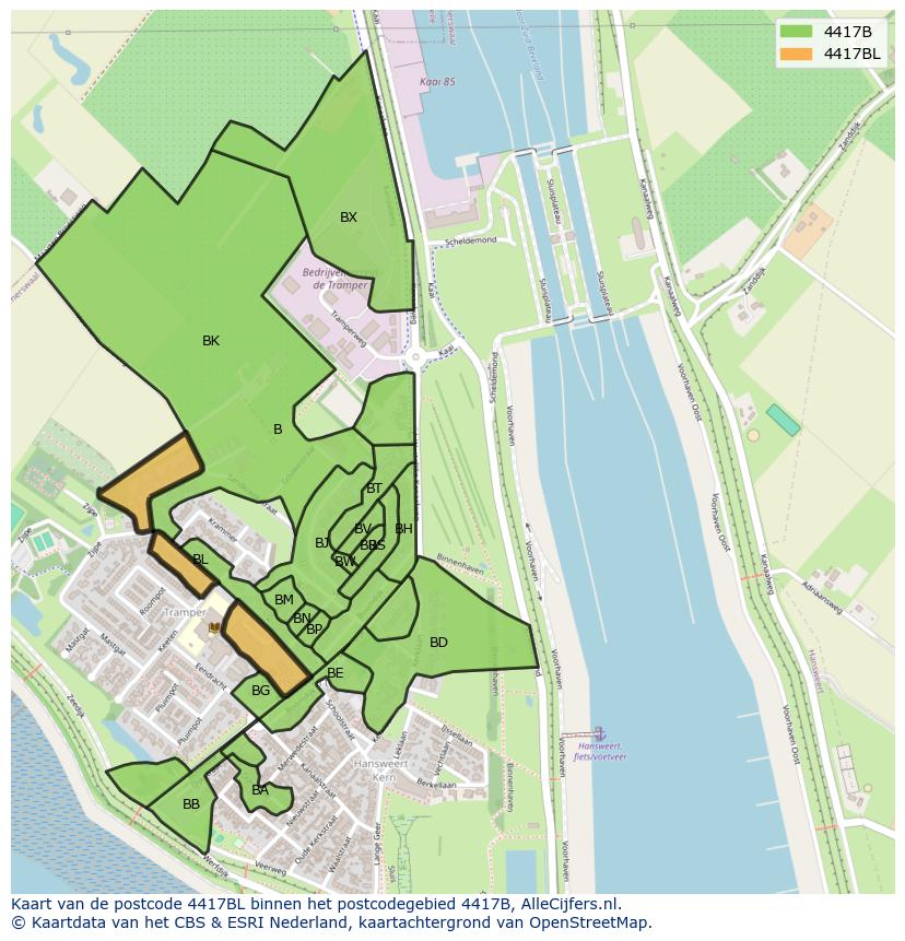 Afbeelding van het postcodegebied 4417 BL op de kaart.
