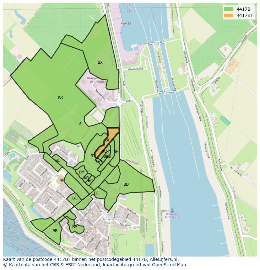 Afbeelding van het postcodegebied 4417 BT op de kaart.