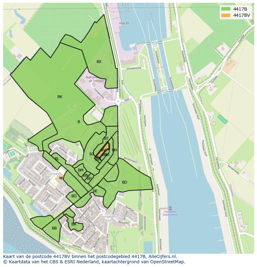 Afbeelding van het postcodegebied 4417 BV op de kaart.