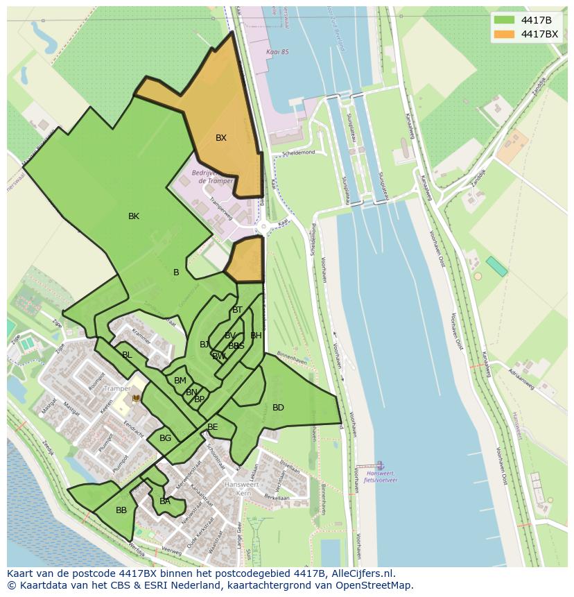 Afbeelding van het postcodegebied 4417 BX op de kaart.