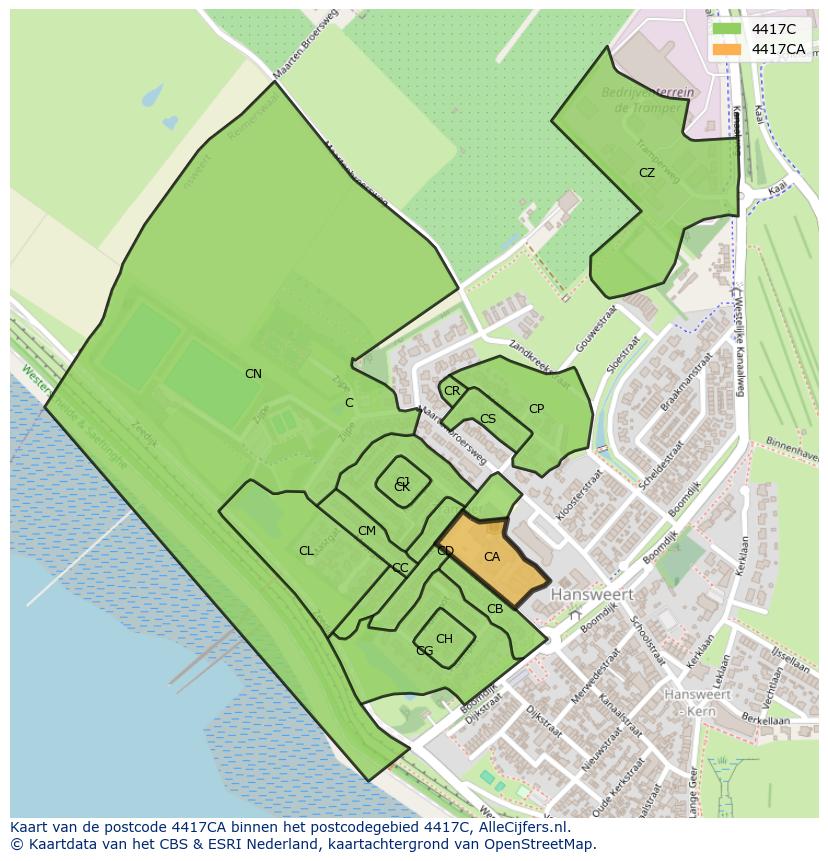 Afbeelding van het postcodegebied 4417 CA op de kaart.