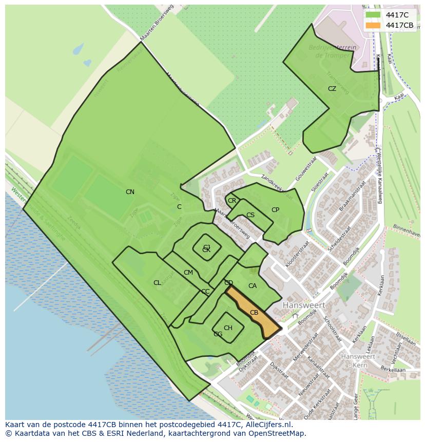 Afbeelding van het postcodegebied 4417 CB op de kaart.