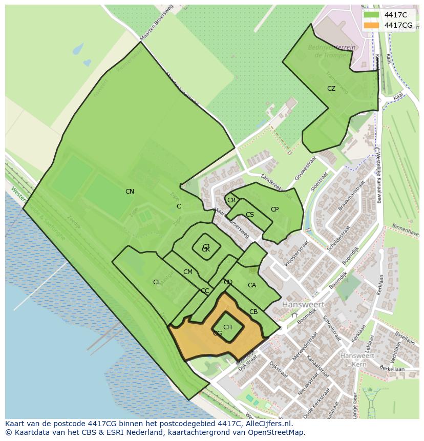 Afbeelding van het postcodegebied 4417 CG op de kaart.