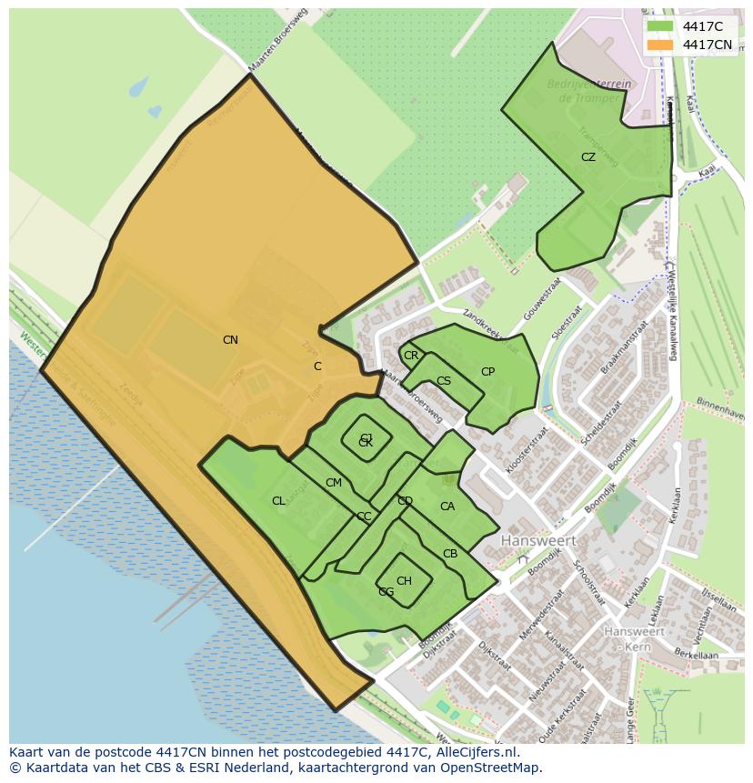 Afbeelding van het postcodegebied 4417 CN op de kaart.